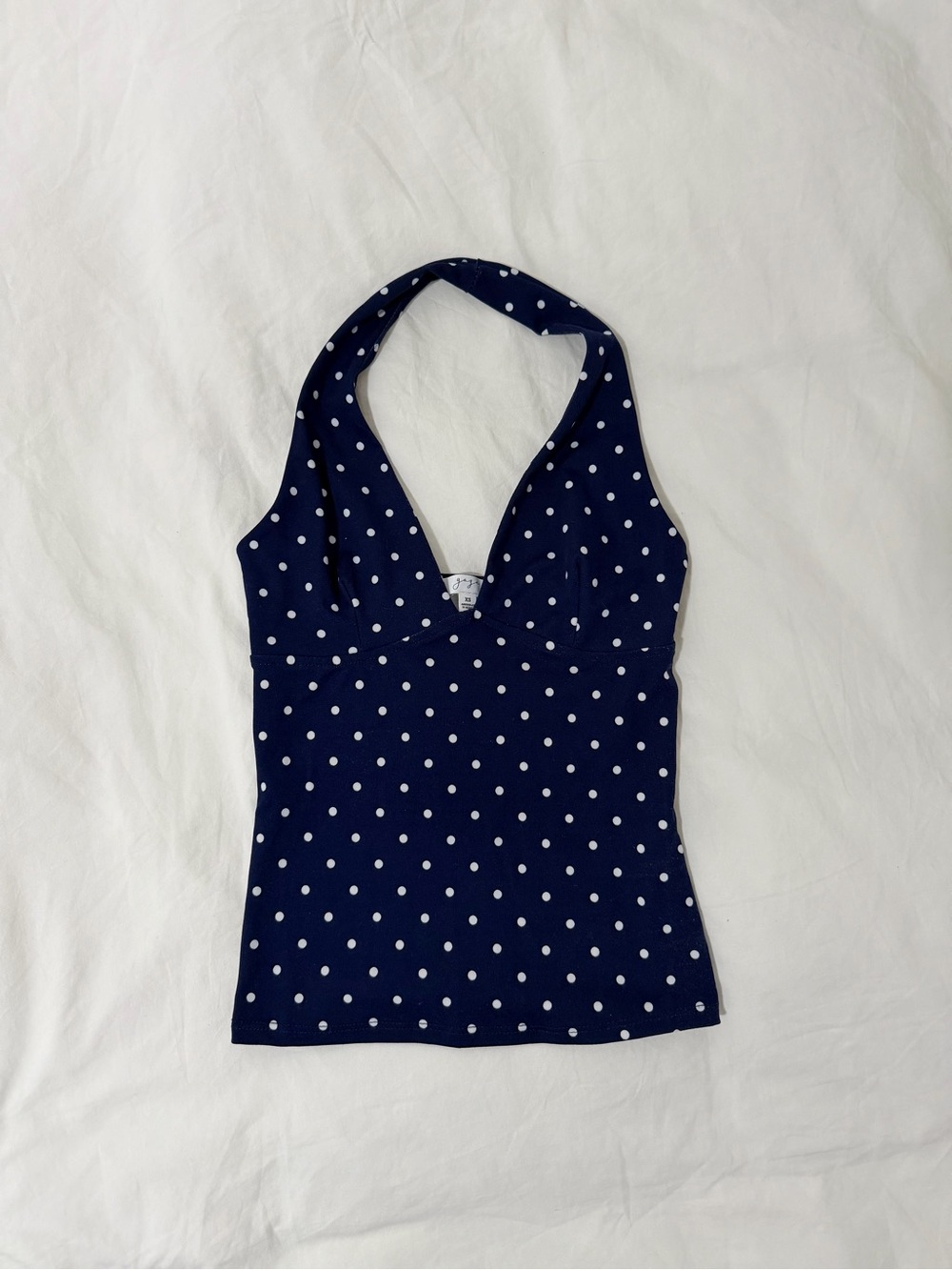 Navy and White Polka Dot Halter Tank Top